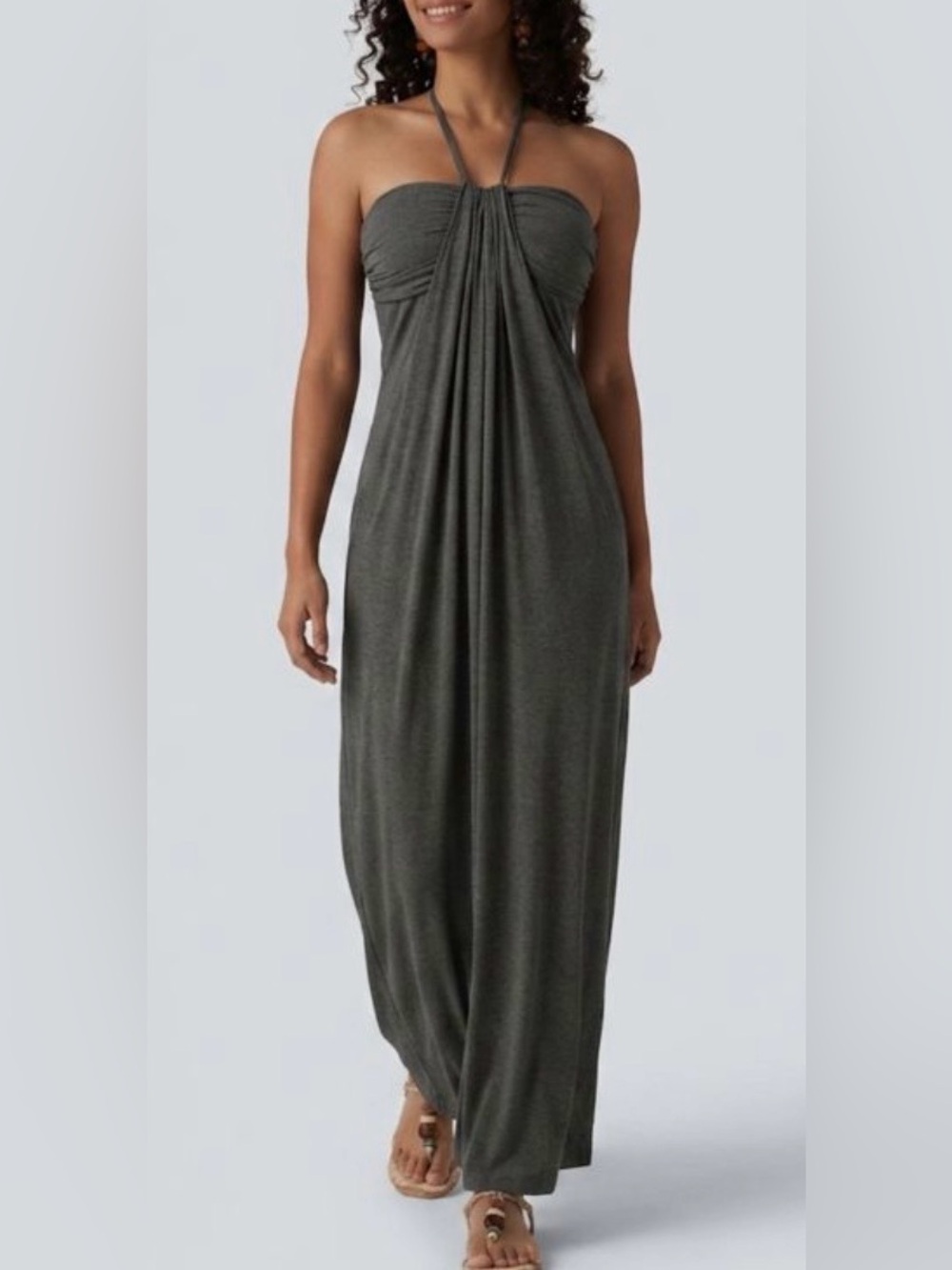 Strapless Halter Maxi Dress in Dark Grey